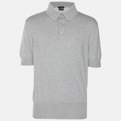 Tom Ford Grey Cotton Knit Polo T-Shirt XL
