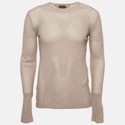 Tom Ford Grey Patterned Cotton Knit Crew Neck Long Sleeve T-Shirt M