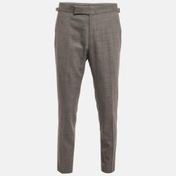 Pre Owned Tom Ford Grey Patterned Wool Tailored Trousers  L