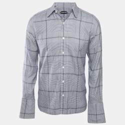 Tom Ford Blue Houndstooth Cotton Long Sleeve Shirt L