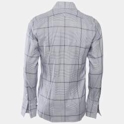 Tom Ford Blue Houndstooth Cotton Long Sleeve Shirt L