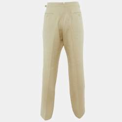 Pre Owned Tom Ford Cream Linen Buckle Detail Regular Trousers XXXL