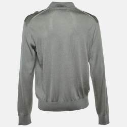 Pre Owned Tom Ford Grey Silk Knit Long Sleeve Polo Jumper 3XL