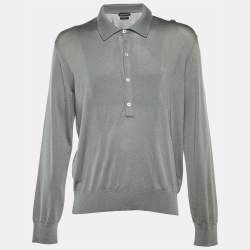 Pre Owned Tom Ford Grey Silk Knit Long Sleeve Polo Jumper 3XL