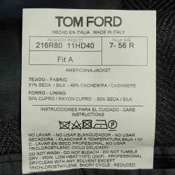 Pre Owned Tom Ford Black Herringbone Silk and Cashmere Single Breasted Blazer XXXL