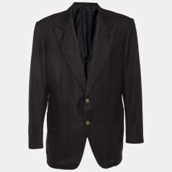 Pre Owned Tom Ford Black Herringbone Silk and Cashmere Single Breasted Blazer XXXL