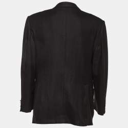 Pre Owned Tom Ford Black Herringbone Silk and Cashmere Single Breasted Blazer XXXL
