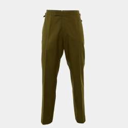 Pre Owned Tom Ford Dark Khaki Green Cotton Buckled Waist Trousers XXXL