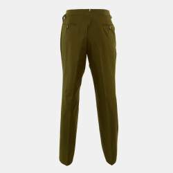 Pre Owned Tom Ford Dark Khaki Green Cotton Buckled Waist Trousers XXXL