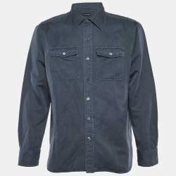 Pre Owned Tom Ford Blue Linen Blend Button Front Shirt XXXL