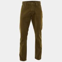 Pre Owned Tom Ford Khaki Green Denim Straight Leg Jeans XL Waist 36"