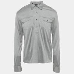 Pre Owned Tom Ford Grey Cotton Long Sleeve Polo T-Shirt M