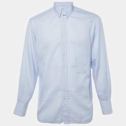 Pre Owned Tom Ford Blue Cotton Made to Measure Long Sleeve Shirt L
