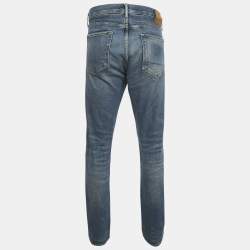 مملوكة مسبقًا بنطلون جينز توم فورد دنيم مغسول أزرق ضيق XL مقاس الخصر 39 بوصة