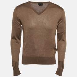 مملوكة مسبقًا Tom Ford Brown Silk Knit V-Neck Sweater S