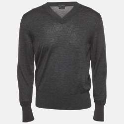مملوكة مسبقًا Tom Ford Grey Cashmere Knit V-Neck Sweater M