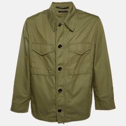 Pre Owned Tom Ford Sage Green Gabardine Zip-Up Enzyme Field Jacket XXXL