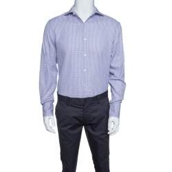 Tom Ford Purple and White Checkered Cotton Button Front Shirt L