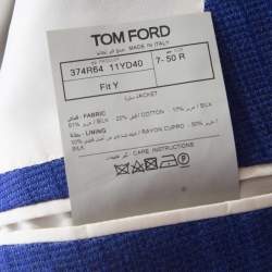 Pre Owned Tom Ford Cobalt Blue Textured Linen Silk Tailored Blazer L