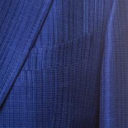Pre Owned Tom Ford Cobalt Blue Textured Linen Silk Tailored Blazer L