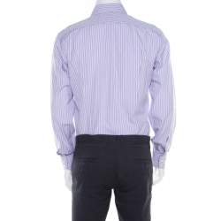 Pre Owned Tom Ford Purple and White Striped Cotton Long Sleeve Button Front Shirt L