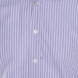Pre Owned Tom Ford Purple and White Striped Cotton Long Sleeve Button Front Shirt L