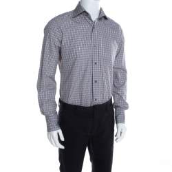 Pre Owned Tom Ford Brown and White Plaid Checked Cotton Long Sleeve Shirt M