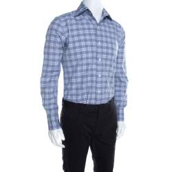 Pre Owned Tom Ford Blue and White Plaid Checked Cotton Long Sleeve Shirt M