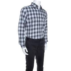 Pre Owned Tom Ford Grey Plaid Cotton Press Button Shirt XL