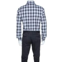 Pre Owned Tom Ford Grey Plaid Cotton Press Button Shirt XL
