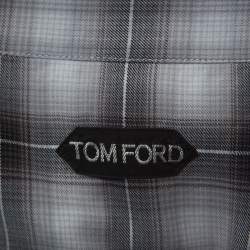 Pre Owned Tom Ford Grey Plaid Cotton Press Button Shirt XL