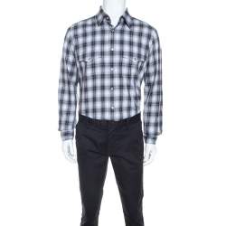 Pre Owned Tom Ford Grey Plaid Cotton Press Button Shirt XL