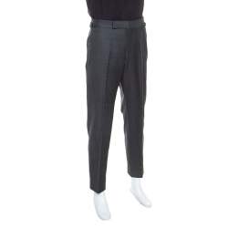 Tom Ford Grey Wool Waist Buckle Detail Regular Fit Trousers L