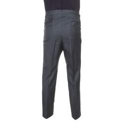 Tom Ford Grey Wool Waist Buckle Detail Regular Fit Trousers L