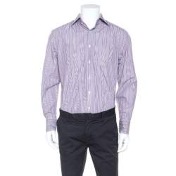 Pre Owned Tom Ford Purple Striped Cotton Button Front Long Sleeve Shirt L
