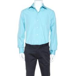 Pre Owned Tom Ford Turquoise Blue Pinpoint Cotton Classic Fit Shirt L