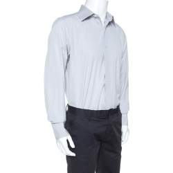 Pre Owned Tom Ford White & Grey Striped Cotton Button Front Shirt XXL