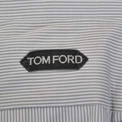 Pre Owned Tom Ford White & Grey Striped Cotton Button Front Shirt XXL