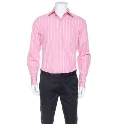 Tom Ford Pink & White Striped Cotton Button Front Shirt L