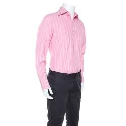 Tom Ford Pink & White Striped Cotton Button Front Shirt L