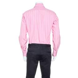 Tom Ford Pink & White Striped Cotton Button Front Shirt L