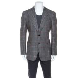 Tom Ford Grey Checked Wool Silk Blend Blazer XL