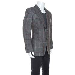 Tom Ford Grey Checked Wool Silk Blend Blazer XL