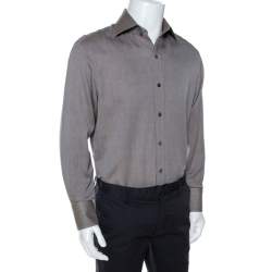 Pre Owned Tom Ford Brown Herringbone Cotton Long Sleeve Shirt XL