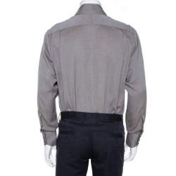 Pre Owned Tom Ford Brown Herringbone Cotton Long Sleeve Shirt XL