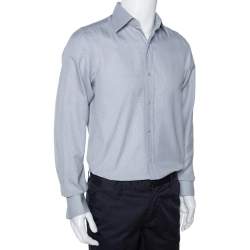 Tom Ford Grey Textured Cotton Button Front Long Sleeve Shirt M