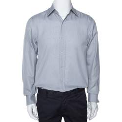 Tom Ford Grey Textured Cotton Button Front Long Sleeve Shirt M