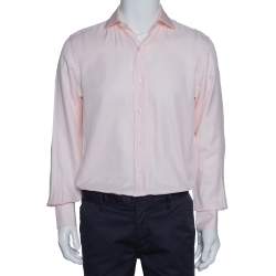 Pre Owned Tom Ford Pale Pink Cotton Herringbone Pattern Button Front Shirt M 