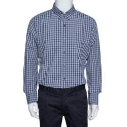Pre Owned Tom Ford Dark Blue Checked Cotton Long Sleeve Shirt XXXL