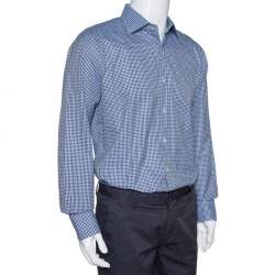 Pre Owned Tom Ford Navy Blue Gingham Check Cotton Long Sleeve Shirt XXL